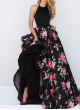 Sleeveless Pink Black Floral Gown 